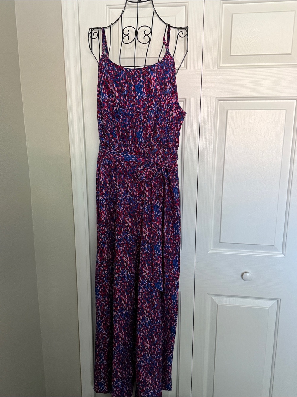 SHEIN Pink Purple Blue Abstract Print Sleeveless Jumpsuit